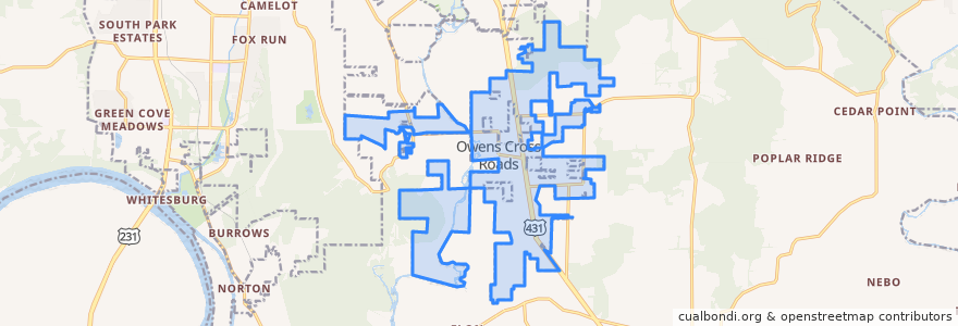 Mapa de ubicacion de Owens Cross Roads.