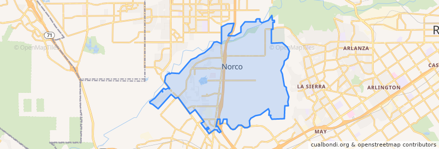 Mapa de ubicacion de Norco.