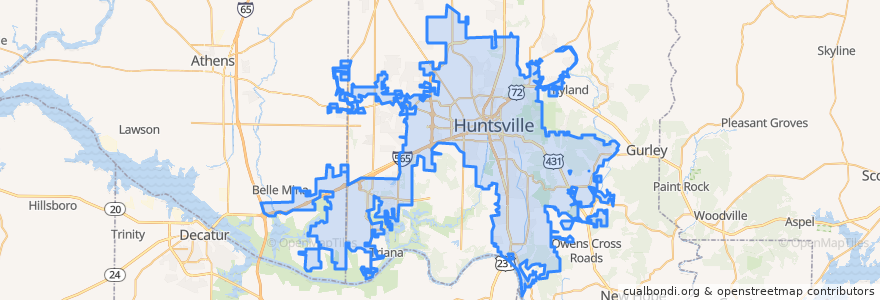 Mapa de ubicacion de Huntsville.