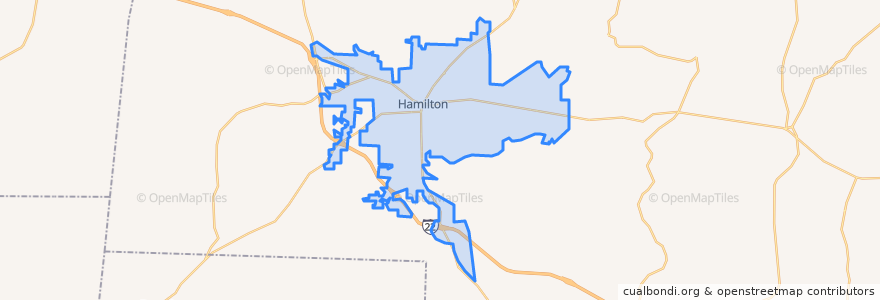 Mapa de ubicacion de Hamilton.