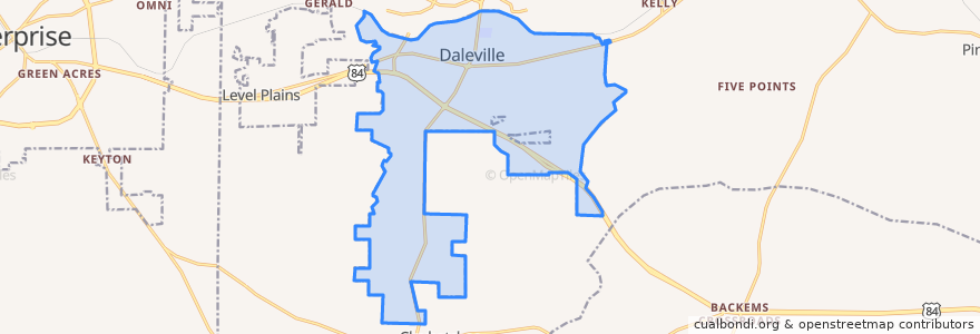 Mapa de ubicacion de Daleville.