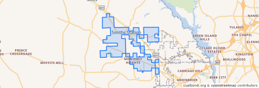 Mapa de ubicacion de Smiths Station.