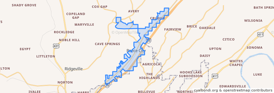 Mapa de ubicacion de Reece City.