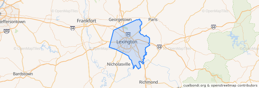 Mapa de ubicacion de Lexington.