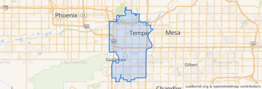 Mapa de ubicacion de Tempe.