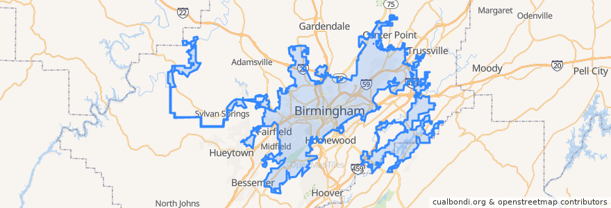 Mapa de ubicacion de Birmingham.