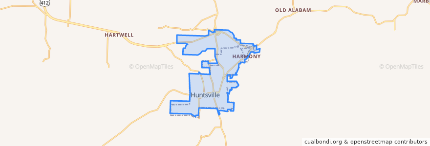 Mapa de ubicacion de Huntsville.