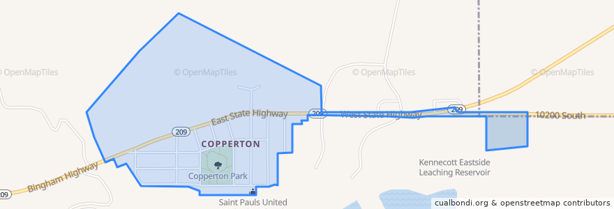Mapa de ubicacion de Copperton.