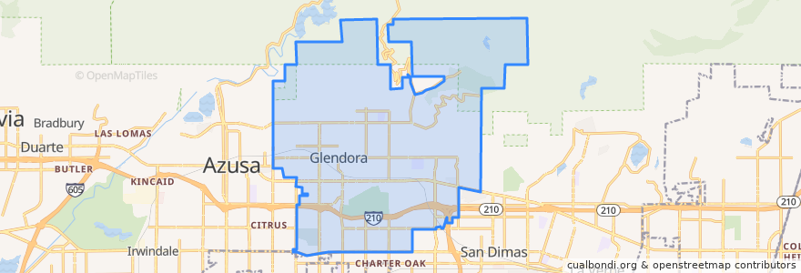 Mapa de ubicacion de Glendora.