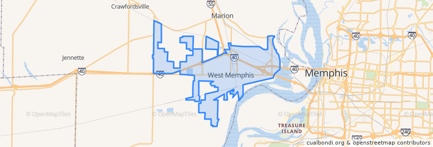 Mapa de ubicacion de West Memphis.