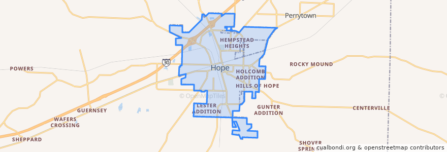 Mapa de ubicacion de Hope.