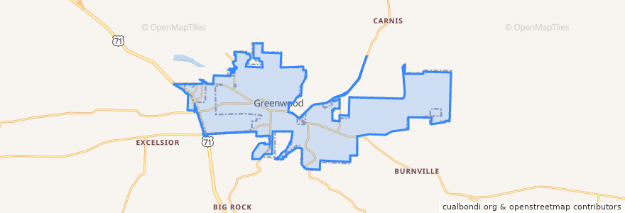 Mapa de ubicacion de Greenwood.