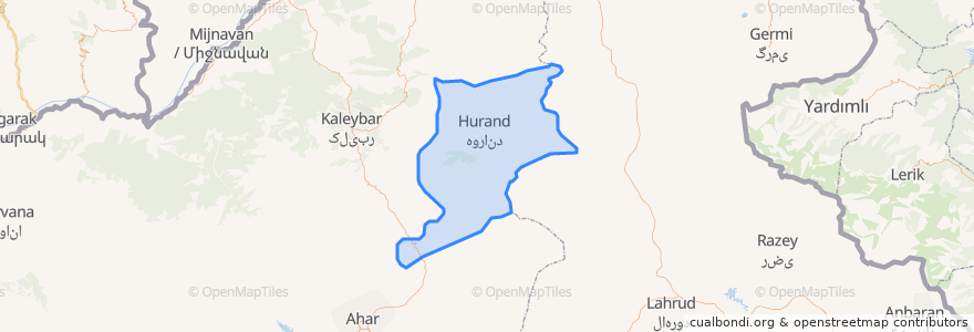 Mapa de ubicacion de بخش مرکزی شهرستان هوراند.