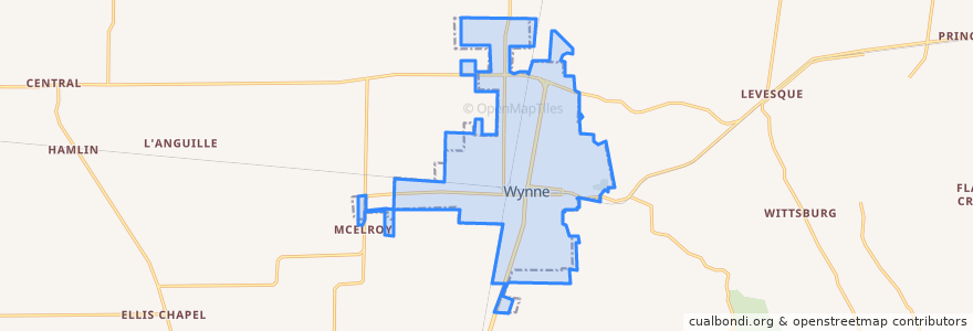 Mapa de ubicacion de Wynne.