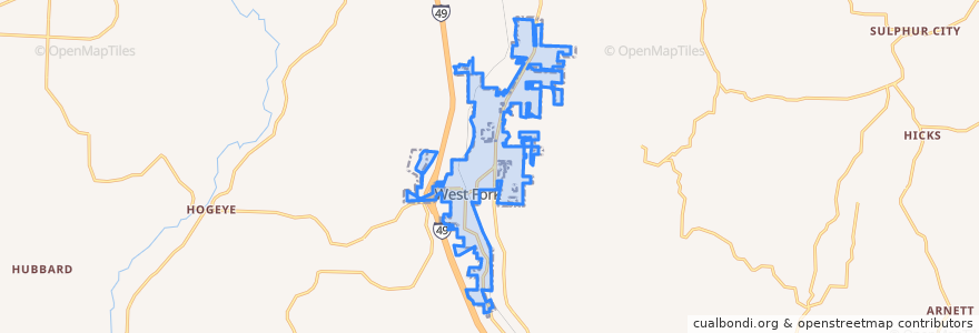 Mapa de ubicacion de West Fork.