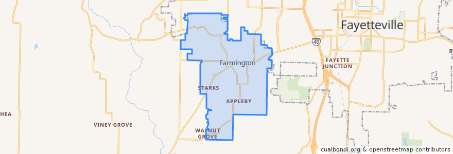 Mapa de ubicacion de Farmington.