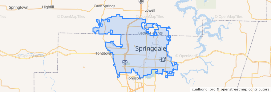 Mapa de ubicacion de Springdale.