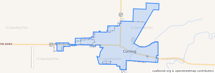 Mapa de ubicacion de Corning.