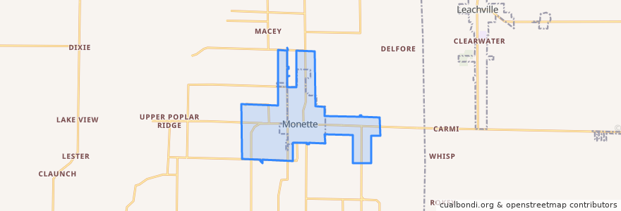 Mapa de ubicacion de Monette.