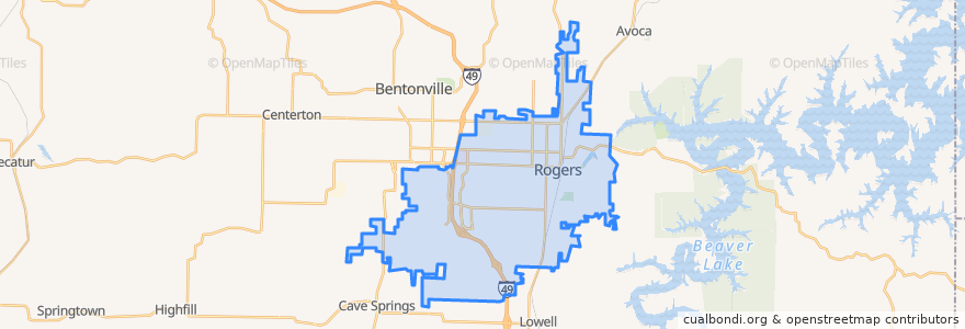 Mapa de ubicacion de Rogers.