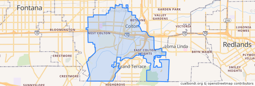 Mapa de ubicacion de Colton.