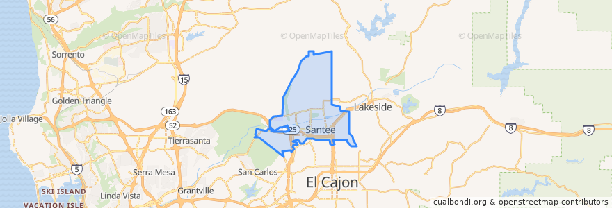 Mapa de ubicacion de Santee.