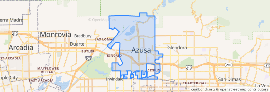 Mapa de ubicacion de Azusa.