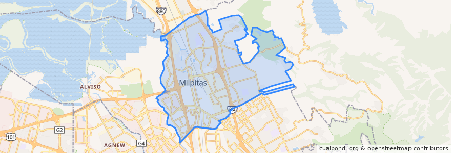 Mapa de ubicacion de Milpitas.