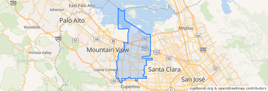 Mapa de ubicacion de Sunnyvale.