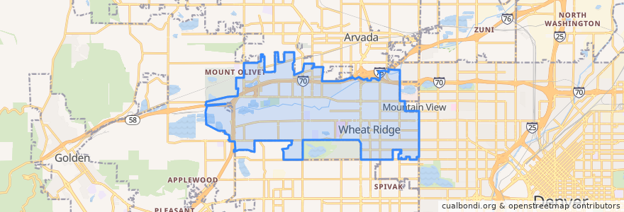 Mapa de ubicacion de Wheat Ridge.