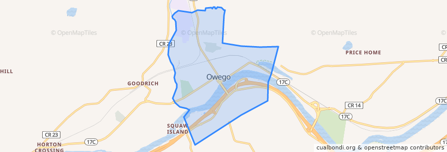 Mapa de ubicacion de City of Owego.