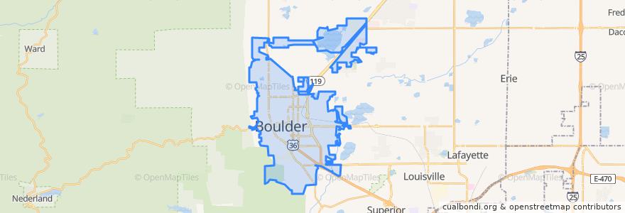 Mapa de ubicacion de Boulder.