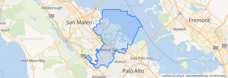 Mapa de ubicacion de Redwood City.