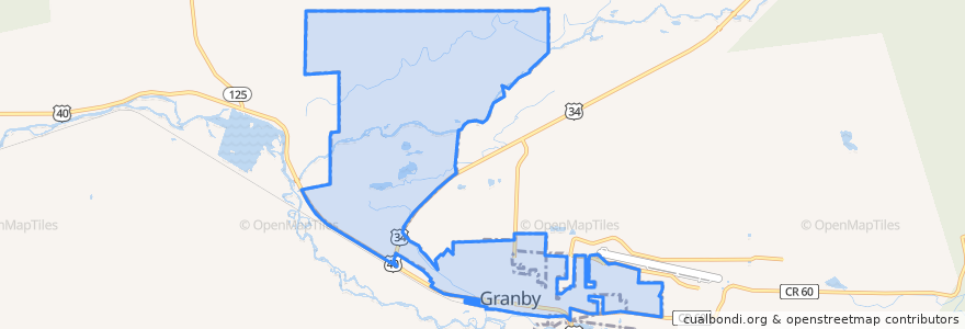 Mapa de ubicacion de Granby.