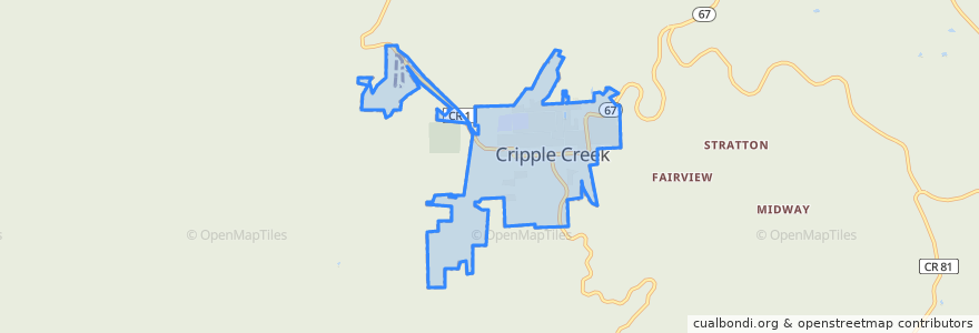 Mapa de ubicacion de Cripple Creek.