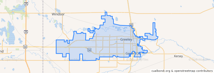 Mapa de ubicacion de Greeley.