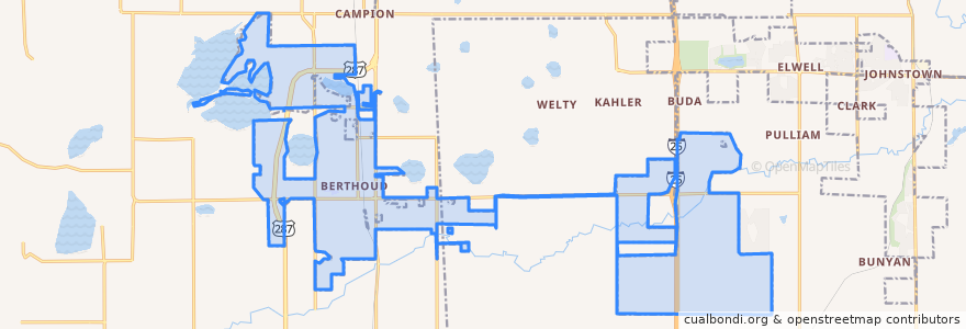 Mapa de ubicacion de Berthoud.