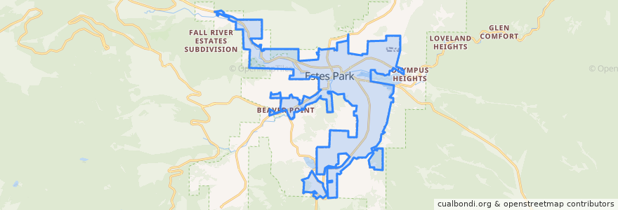 Mapa de ubicacion de Estes Park.