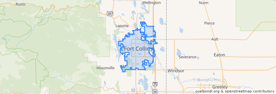 Mapa de ubicacion de Fort Collins.