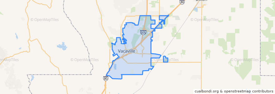 Mapa de ubicacion de Vacaville.