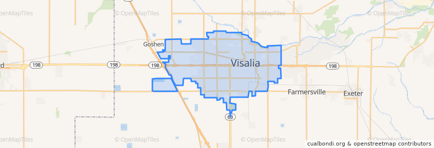 Mapa de ubicacion de Visalia.