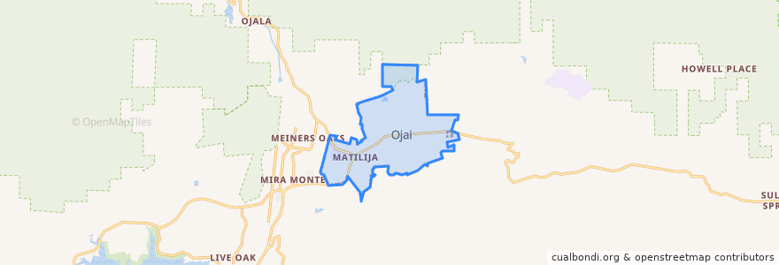 Mapa de ubicacion de Ojai.