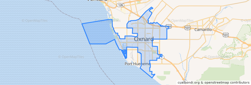 Mapa de ubicacion de Oxnard.