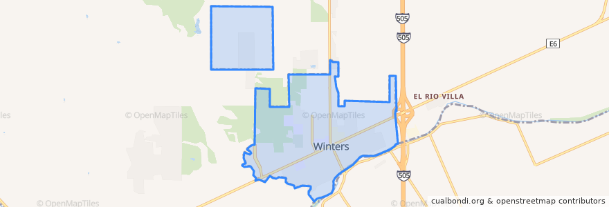 Mapa de ubicacion de Winters.