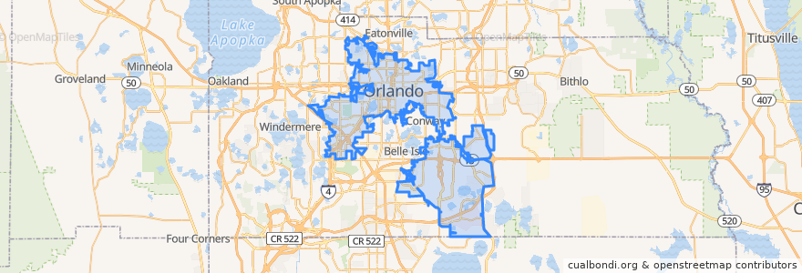 Mapa de ubicacion de Orlando.