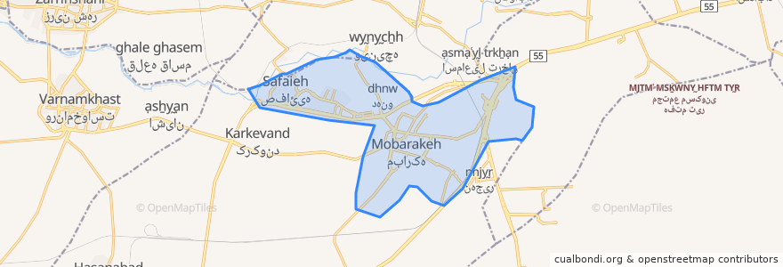 Mapa de ubicacion de شهر مبارکه.