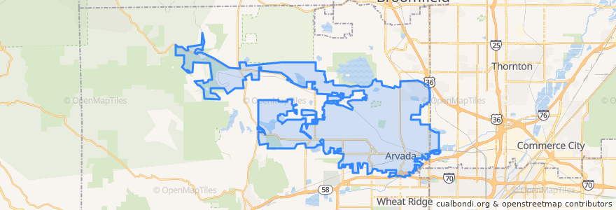 Mapa de ubicacion de Arvada.