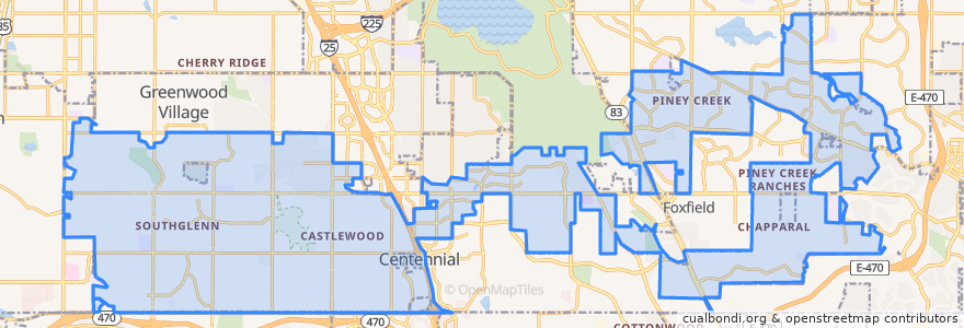 Mapa de ubicacion de Centennial (Colorado).