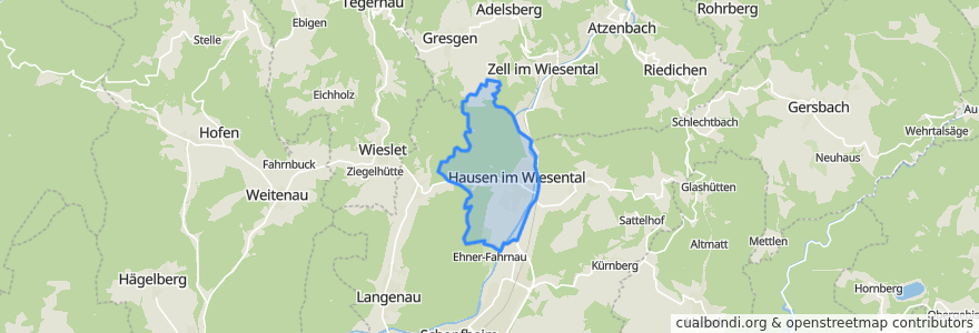 Mapa de ubicacion de Hausen im Wiesental.