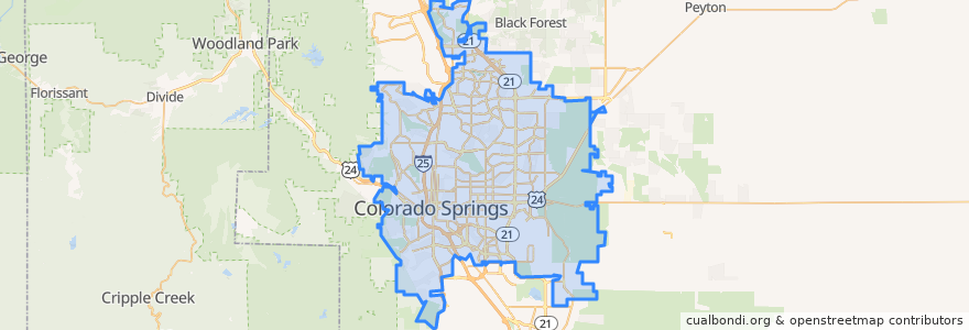 Mapa de ubicacion de Colorado Springs.